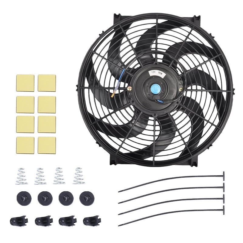 GESEXI 14 Inch Slim Fan Push Pull Electric Radiator Cooling Fan Universal High Performance 12V 90W Motor with Fan Mounting Kit (Black) - Image 1